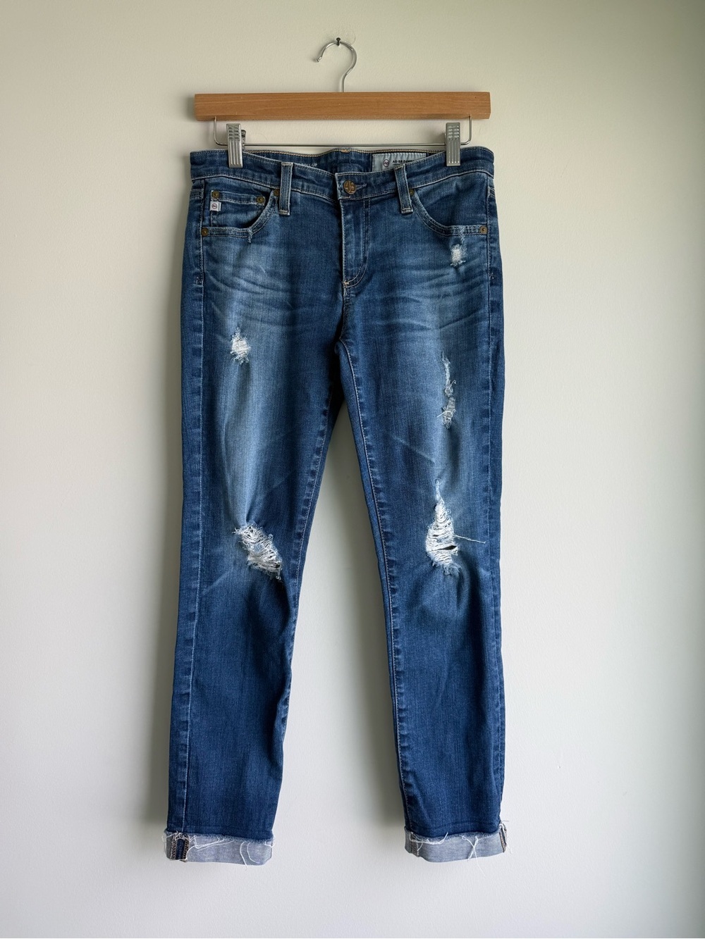 AG The Stilt Roll-Up Distressed Cigarette Jeans Size 27